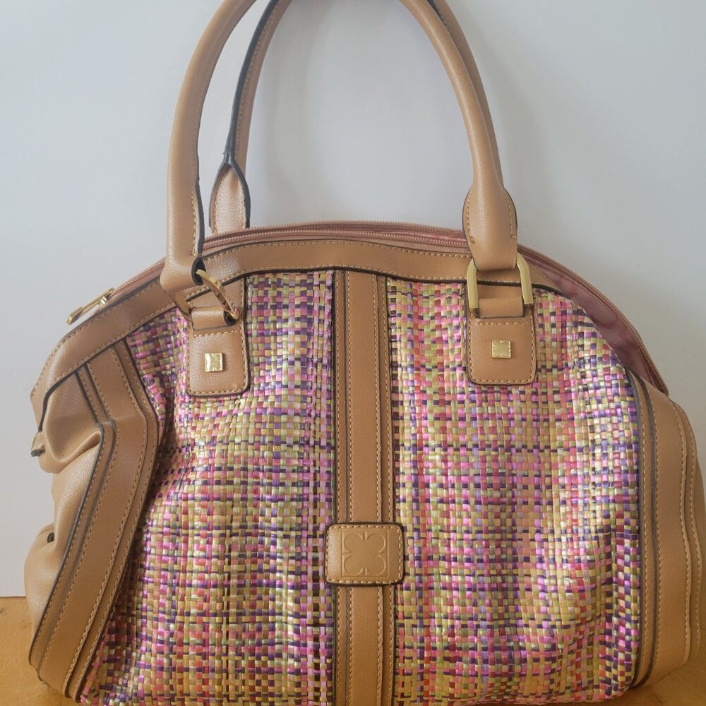 Liz Claiborne New York Handbag Satchel Woven Multicolor Metallic Tan NWT - Picture 3 of 11